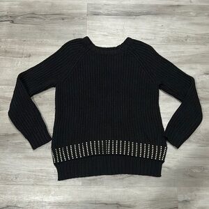 Michael Kors black chunky knit ribbed gold stud pullover sweater large